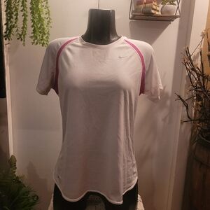 Nike Dri Fit White with Pink Trim Short Sleeve Top XL